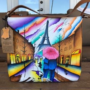 Sukriti Handpainted Paris Scene Leather Bag